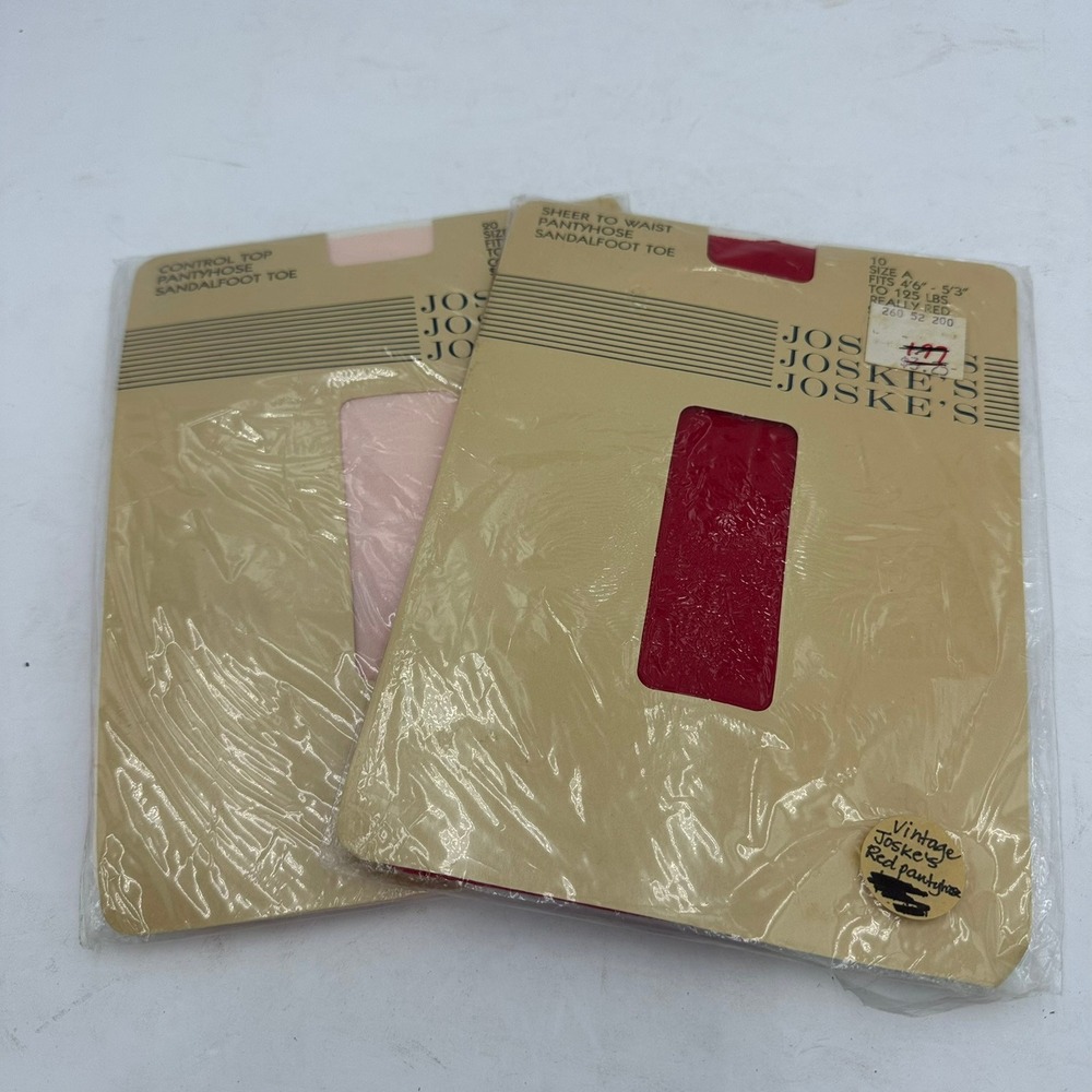 Vintage Joskes Pantyhose Set of Pink Red Size A Dead Stock Hosiery‎ Coquette